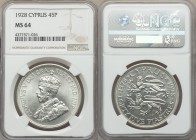British Colony. George V 45 Piastres 1928 MS64 NGC, KM19. Crowned bust left / Two stylized rampant lions left, date at right, denomination below. Cart...
