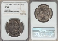 George II "Lima" 1/2 Crown 1746 XF45 NGC, KM584.3, S-3695A. Struck form Spanish seized silver at Lima, Peru. 

HID09801242017
