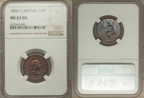 George III 3-Piece Lot of Certified Assorted Coppers, 1) Farthing 1806 - MS63 Brown NGC, KM661 2) 1/2 Penny 1799 - MS62 Brown PCGS, KM647 3) 1/2 Penny...