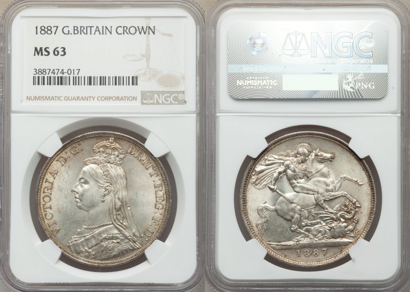 Victoria Crown 1887 MS63 NGC, KM765. Very beautiful coin with Light golden tonin...