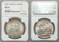 Victoria Crown 1887 MS63 NGC, KM765. Very beautiful coin with Light golden toning over white lustrous surface, a few to many contact marks account for...