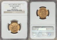Victoria gold Sovereign 1863 MS61 NGC, KM736.1. No die number. AGW 0.2355 oz. 

HID09801242017