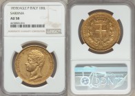 Sardinia. Carlo Alberto gold 100 Lire 1835 (Eagle)-P AU58 NGC, Turin mint, KM133.1. Very well-preserved for the type, especially flashy in the margins...