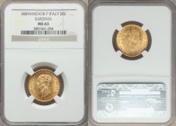 Sardinia. Vittorio Emanuele II gold 20 Lire 1859 (Anchor)-P MS63 NGC, Genoa mint, KM146.2. Displaying sparkling golden luster. 

HID09801242017