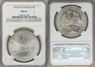 Republic 8 Reales 1874 Go-FR MS62 NGC, Guanajuato mint, KM377.8, DP-Go54. Lustrous and well struck white coin with a hint of golden toning on obverse ...