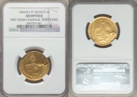 Republic gold 2 Escudos 1853 Go-PF AU Details (Test Punch Damage, Scratched) NGC, Guanajuato mint, KM380.5.

HID09801242017