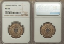 British Mandate 10 Mils 1934 MS63 NGC, KM4. Choice mint-state attractively toned in champagne-gray.

HID09801242017