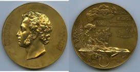 Nicholas II brass "Birth of Pushkin" Medal 1899 AU, Diakov-1289.1, Smirnov-1159. 67mm. 146.40gm. By M. Skudnov. Commemorating the 100th Anniversary of...