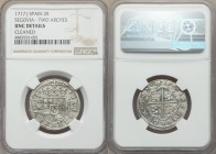 Philip V 2 Reales 1717 (Aqueduct)-J UNC Details (Cleaned) NGC, Segovia mint, KM297. Two arch variety, numerous die varieties exist for 1717.

HID09801...