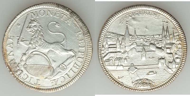 Zurich. Canton "City View" 1/2 Taler 1720 AU (cleaned, ex-jewelry), KM146. 33mm....