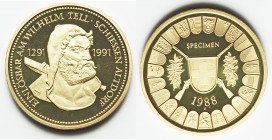 Confederation brass Proof Specimen Unze 1988-HF, Huguenin Freres (Le Locle Switzerland) mint, KMX-S37a. Mintage: 1,000. 32mm. 13gm. 

HID09801242017