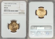 Pius XII gold 100 Lire MCML (1950) MS66 NGC, KM48. Crowned bust left / Opening of the Holy Year Door.

HID09801242017