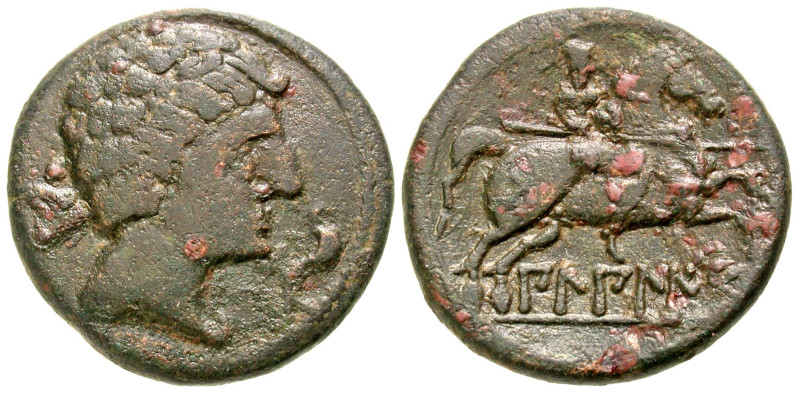 Iberia, Bilbilis. Ca. 133-100 B.C. AE 26 (26.4 mm, 12.04 g, 7 h). Male head righ...