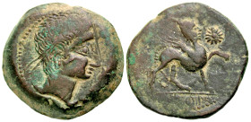 Iberia, Castulo. Ca. 2nd Century B.C AE 27 (27.3 mm, 14.92 g, 2 h). Diademed head right / Sphinx, star to right. Burgos 544; Villaronga pg/336, 39. Ni...