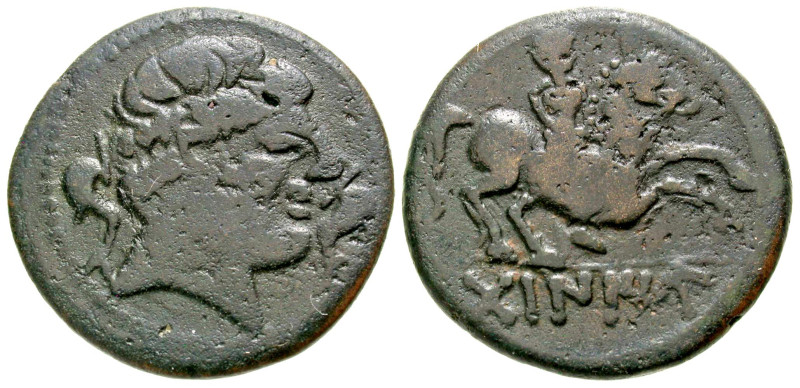 Iberia, Tamaniu. Ca. 100-90 B.C. AE 23 (23 mm, 6.87 g, 7 h). Male head right; do...