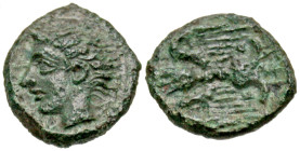 Sicily, Katane. Ca. 339-300 B.C. AE onkia (10.3 mm, .76 g, 6 h). Head of the river god Amananos left / Winged thunderbolt. CNS III 2; HGC 2, 608. Good...