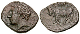 Sicily, Panormos. Ca. 405-380 B.C. AR litra (11.3 mm, .70 g, 12 h). Youthful head of male left / Man-headed bull standing left, head facing. SNG Cop 5...