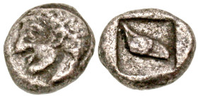 Macedon, Skione. Ca 480-470 BC. AR hemiobol (6.7 mm, .35 g). Male head right / Eye right within incuse square. SNG ANS 710. VF, toned. 