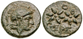 Mysia, Pergamon. Civic issue. Ca. 310-282 B.C. AE 10 (10.26 mm, .76 g, 12 h). Head of Athena right wearing crested Corinthian-style helmet / θ / ΠΕΡΓ,...