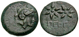 Mysia, Pergamon. Ca. 270/60 - 230/25 B.C. AE 11 (11.2 mm, 1.09 g, 6 h). Head of Athena right in Corinthian-style crested helmet / ΠEPΓ, ethnic beneath...