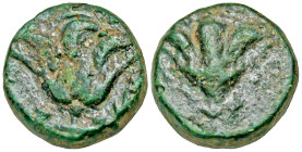 Islands off Caria, Rhodos. Rhodes. Ca. 394-304 B.C. AE 10 (10.3 mm, 1.55 g, 5 h). P - O, Rose with bud / P - O, letters in lower field to left and rig...