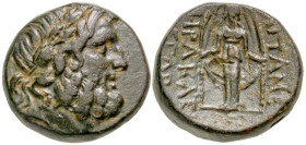 Phrygia, Apameia. Ca. 100-50 B.C. AE 19 (18.6 mm, 8.05 g, 12 h). Herakle-, and Eglo-, magistrates. Laureate head of Zeus right / AΠAME HPAKΛE EΓΛO, cu...