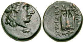 Seleukid Kingdom. Antiochos II Theos. 261-246 B.C. AE 14 (12.73 mm, 2.10 g, 1 h). Sardes mint. Laureate head of Apollo right / [Β]ΑΣΙΛΕ[ΩΣ] / ΑΝΤΙΟΧΟΥ...
