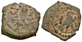 Judaea, Herodian Kingdom. Herod I. 40 B.C.E.-4 B.C.E. AE half prutah (11.8 mm, .94 g, 9 h). Cornucopia with inscription above and below BAΣIΛ HPWΔ (Ki...