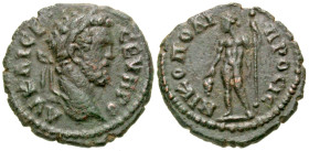 Moesia Inferior, Nicopolis ad Istrum. Septimius Severus. A.D. 193-211. AE assarion (17.6 mm, 2.74 g, 2 h). AY KAI CE CEYHPO, laureate head of Septimiu...