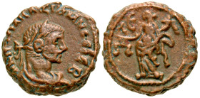 Egypt, Alexandria. Maximianus. First reign, A.D. 286-305. Potin tetradrachm (18.2 mm, 8.30 g, 12 h). Laureate and draped bust right / Dikaiosyne stand...