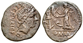 C. Egnatuleius C.f. 97 B.C. AR quinarius (17.1 mm, 1.72 g, 11 h). Rome mint. C EGNATVLEI·C·F, laureate head of Apollo right / ROMA, Victory standing l...