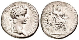 Tiberius. A.D. 14-37. AR denarius (17.5 mm, 3.36 g, 8 h). Lugdunum mint, struck A.D. 15-18. TI CAESAR DIVI AVG F AVGVSTVS, laureate head right / PONTI...