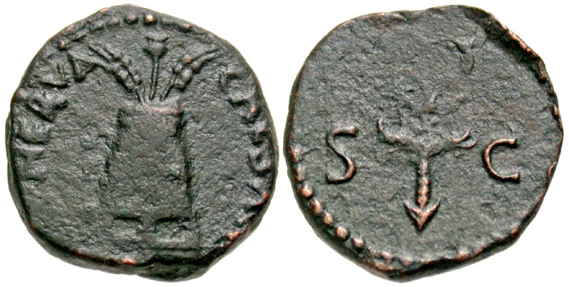 Nerva. A.D. 96-98. AE quadrans (14.7 mm, 2.29 g, 6 h). Rome mint. IMP NERVA CAES...