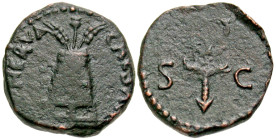 Nerva. A.D. 96-98. AE quadrans (14.7 mm, 2.29 g, 6 h). Rome mint. IMP NERVA CAES AVG, modius with four grain ears / winged caduceus; S-C in fields. RI...