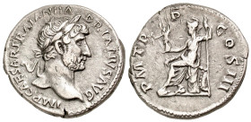 Hadrian. A.D. 117-138. AR denarius (18.2 mm, 3.07 g, 7 h). Rome mint, A.D. 119-122. IMP CAESAR TRAIAN HADRIANVS AVG, Laureate head of Hadrian right / ...