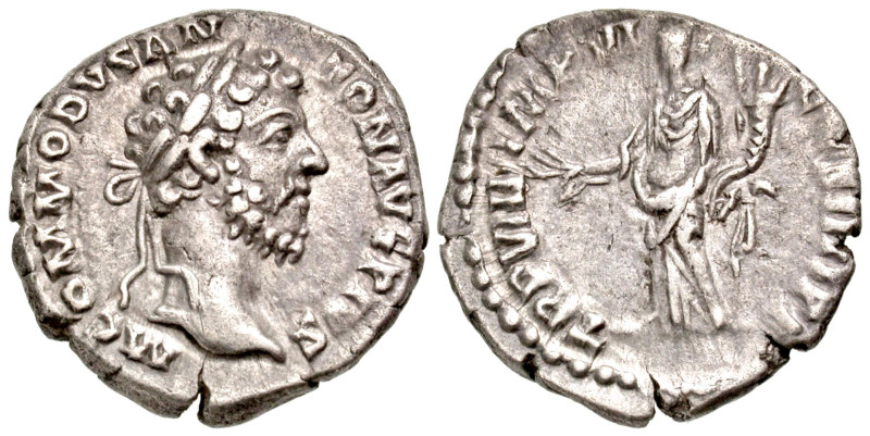 Commodus. A.D. 177-192. AR denarius (17.6 mm, 2.64 g, 12 h). Rome mint, A.D. 183...