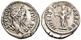 Septimius Severus. A.D. 193-211. AR denarius (18.9 mm, 3.03 g, 12 h). Rome, A.D. 203. SEVERVS PIVS AVG, Laureate head of Septimius Severus right / III...