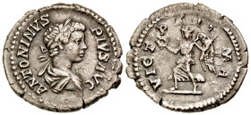 Caracalla. A.D. 198-217. AR denarius (20.0 mm, 2.37 g, 12 h). Rome mint, struck A.D. 201-206. ANTONINVS PIVS AVG, laureate, draped, and cuirassed bust...