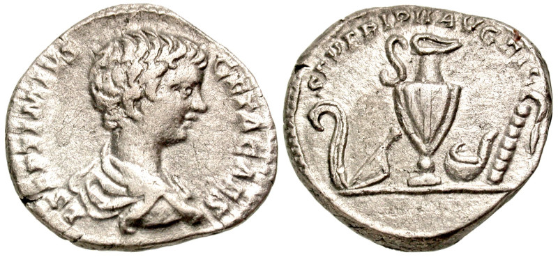 Geta. As Caesar, A.D. 198-209. AR denarius (17.4 mm, 3.17 g, 7 h). Rome mint, st...