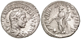 Elagabalus. A.D. 218-222. AR denarius (17.9 mm, 3.03 g, 6 h). Rome mint, struck A.D. 220-222. IMP ANTONINVS PIVS AVG, laureate, draped and cuirassed b...