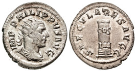 Philip I. A.D. 244-249. AR antoninianus (23.3 mm, 3.70 g, 12 h). Rome mint, struck A.D. 249. IMP PHILIPPVS AVG, radiate, draped and cuirassed bust rig...