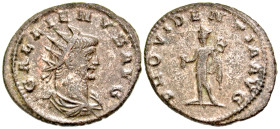 Gallienus. A.D. 253-268. Silvered BI antoninianus (21.1 mm, 3.26 g, 6 h). Antioch mint, struck A.D. 266-268. GALLIENVS AVG, radiate and cuirassed bust...
