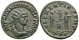 Numerian. A.D. 283-284. BI antoninianus (20.3 mm, 3.29 g, 7 h). IMP C NVMERIANVS P F AVG, radiate bust of Numerian right / CLEMENTIA TEMP, Numerian in...