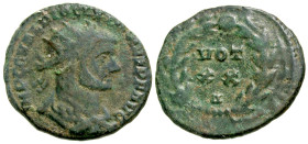 Diocletian. A.D. 284-305. AE radiate fraction (20.2 mm, 3.57 g, 6 h). Rome mint, struck A.D. 297-298. IMP C C VAL DIOCLETIANVS AVG, radiate and draped...
