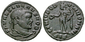 Severus II. As Caesar, A.D. 305-306. AE quarter follis (18.3 mm, 2.27 g, 6 h). Siscia mint, A.D. 305-6. FL VAL SEVERVS NOB C, laureate head right / GE...