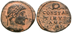 Constantine I. A.D. 307/10-337. AE follis (18 mm, 1.76 g, 6 h). Antioch mint, Struck A.D. 324/5 . anepigraphic, Laureate head of Constantine I right /...