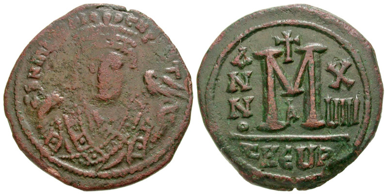 Maurice Tiberius. 582-602. AE follis (28.4 mm, 10.62 g, 6 h). Antioch/Theupolis ...
