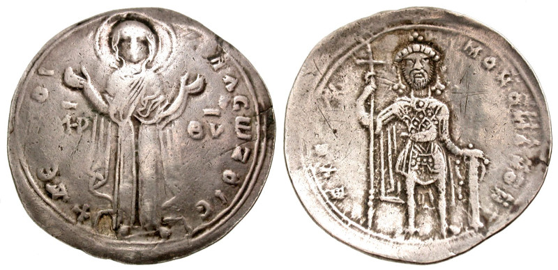 Constantine IX Monomachus. A.D. 1042-1055. AR miliaresion (24.5 mm, 2.05 g, 6 h)...
