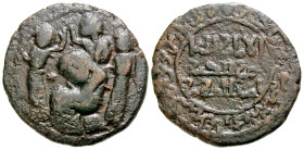Artuqids of Mardin. Husam al-Din Yuluq Arslan. 580-597/1184-1200. AE dirham (31.9 mm, 12.75 g, 3 h). 'Death of Saladin'. Dated A.H. 589. Lamentation s...
