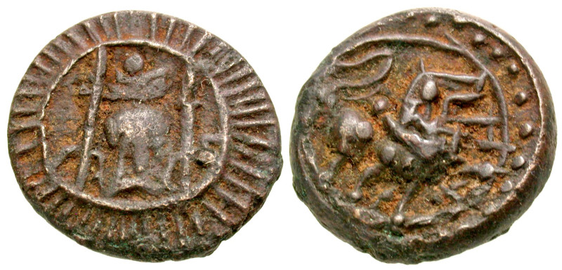 India, Post-Gupta (Deccan). Vishnukundin. 5th-6th Century A.D. Copper unit (22.8...